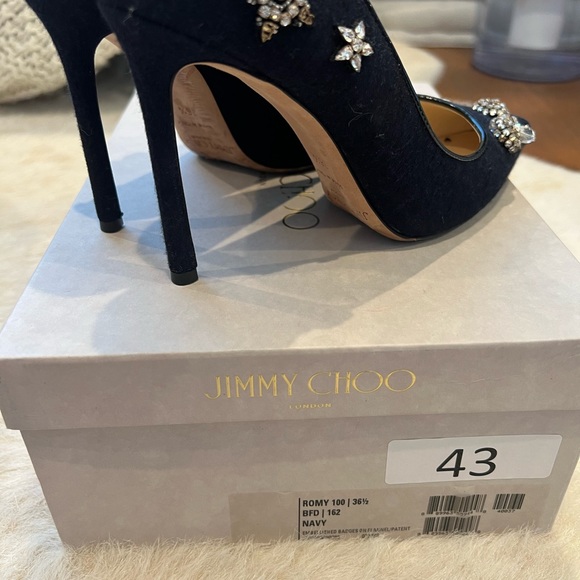 Jimmy Choo Romy 100 Embellished Flannel Point-Toe Pumps - Picture 5 of 12